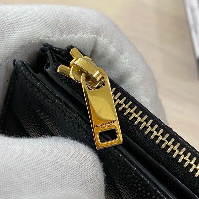 YSL 魚子醬對開短夾 黑金-14