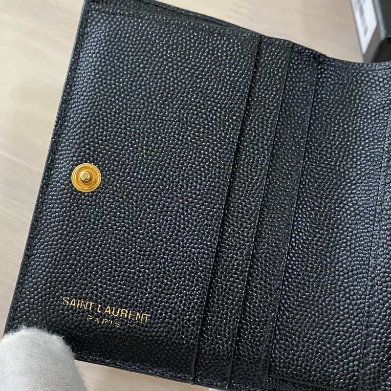 YSL 魚子醬對開短夾 黑金-17