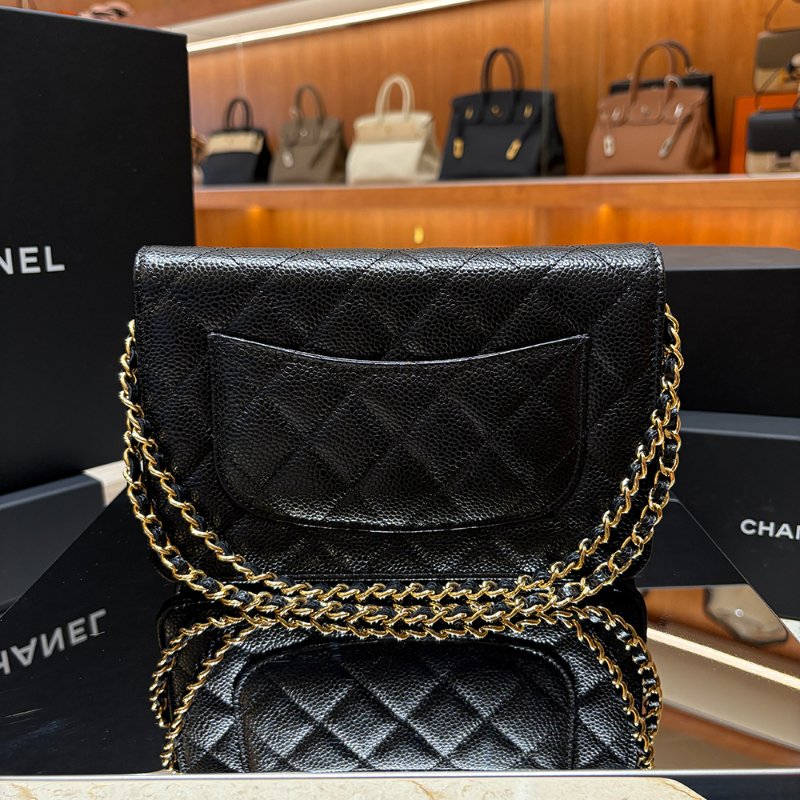 【現貨｜快速出貨】Chanel WOC 黑金 魚子醬皮革｜經典菱格鏈帶斜背包｜小香鏈條錢包｜2024年極新-5