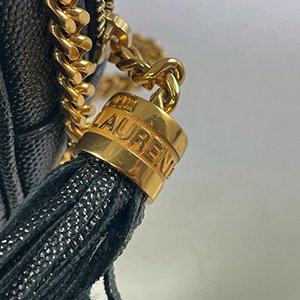 ＊奢華大道國際精品＊【Y098】YSL 黑色魚子醬牛皮 金色LOGO 拉鍊流蘇鍊帶相機包-8