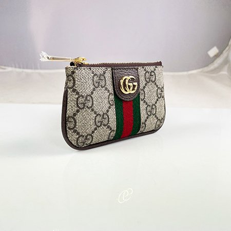 *奢華大道國際精品＊【G1809】GUCCI 咖啡色PVC綠紅綠 Ophidia 鑰匙/零錢包 671722-1