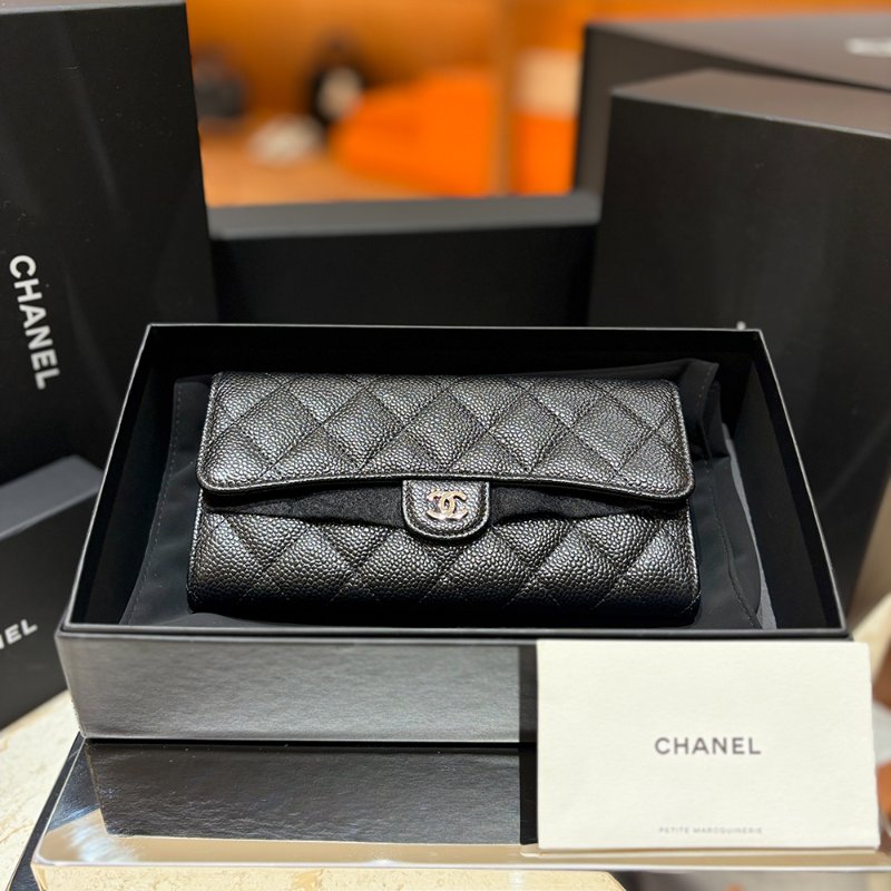 【現貨｜經典百搭】Chanel CF 魚子醬牛皮長夾｜黑色 × 銀釦｜22卡位大容量設計｜2016年｜香奈兒經典CC Logo長夾-0