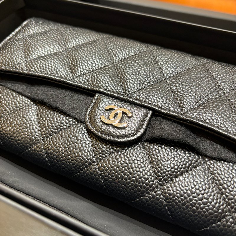 【現貨｜經典百搭】Chanel CF 魚子醬牛皮長夾｜黑色 × 銀釦｜22卡位大容量設計｜2016年｜香奈兒經典CC Logo長夾-1