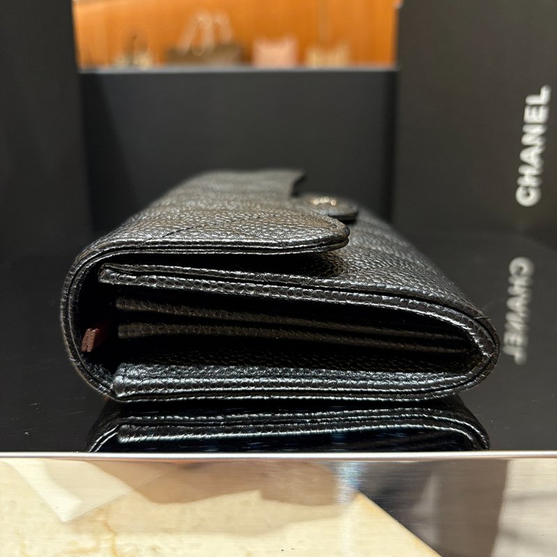 【現貨｜經典百搭】Chanel CF 魚子醬牛皮長夾｜黑色 × 銀釦｜22卡位大容量設計｜2016年｜香奈兒經典CC Logo長夾-8
