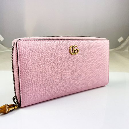 *奢華大道國際精品＊【G1810】GUCCI 粉色牛皮竹節ㄇ字拉鍊長夾 739499-1