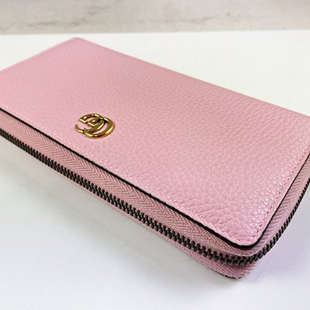 *奢華大道國際精品＊【G1810】GUCCI 粉色牛皮竹節ㄇ字拉鍊長夾 739499-2