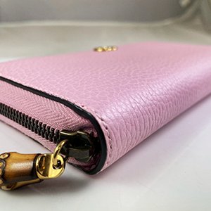 *奢華大道國際精品＊【G1810】GUCCI 粉色牛皮竹節ㄇ字拉鍊長夾 739499-4
