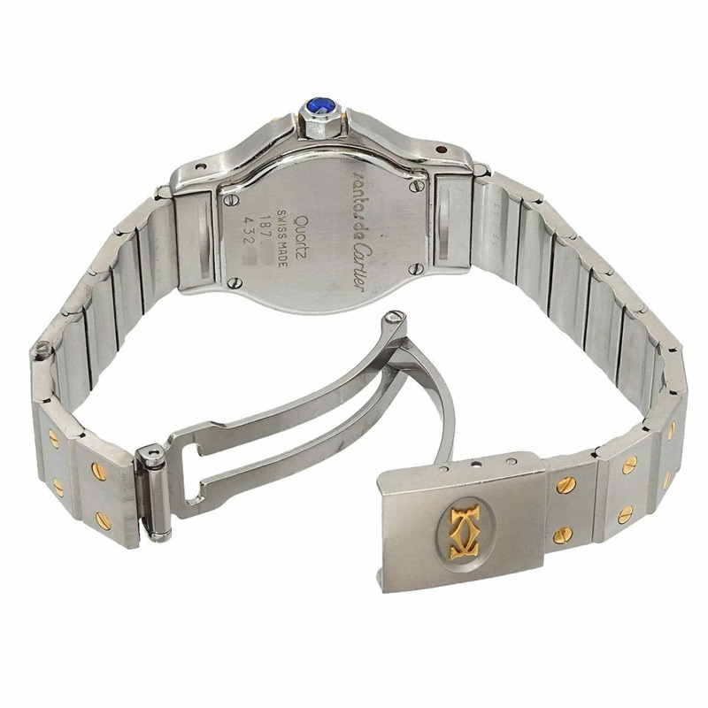 卡地亞 Santos Octagon SM 雙色腕錶 W2001683 女士腕錶，帶日期顯示，象牙色和黃金石英機芯-3