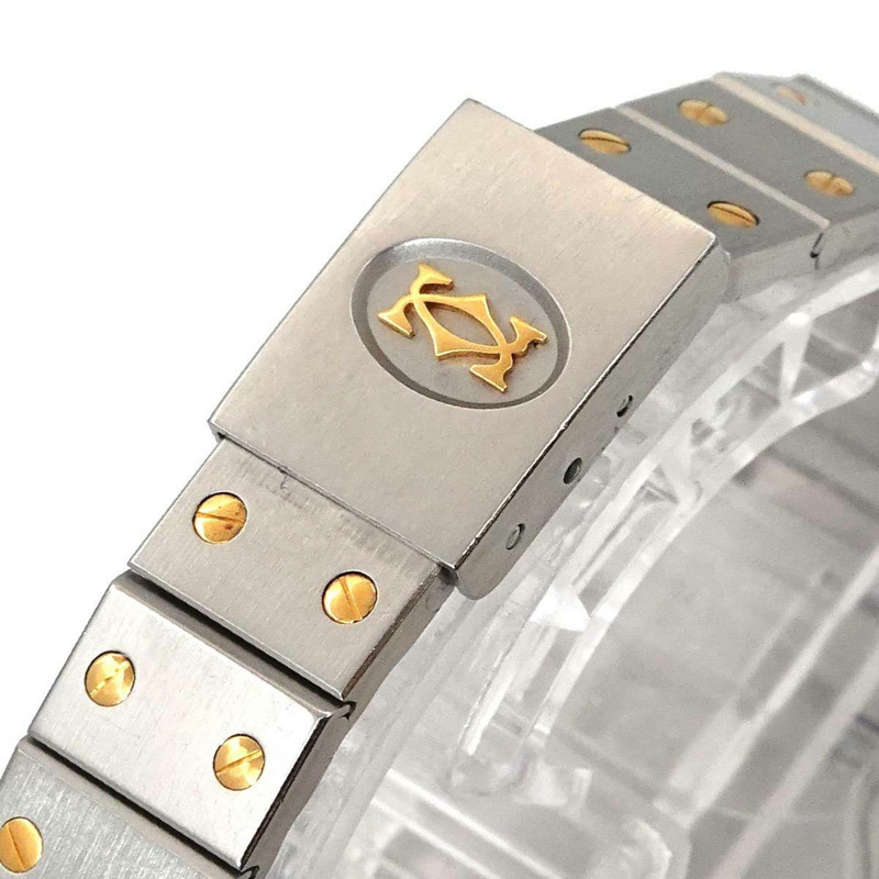 卡地亞 Santos Octagon SM 雙色腕錶 W2001683 女士腕錶，帶日期顯示，象牙色和黃金石英機芯-5