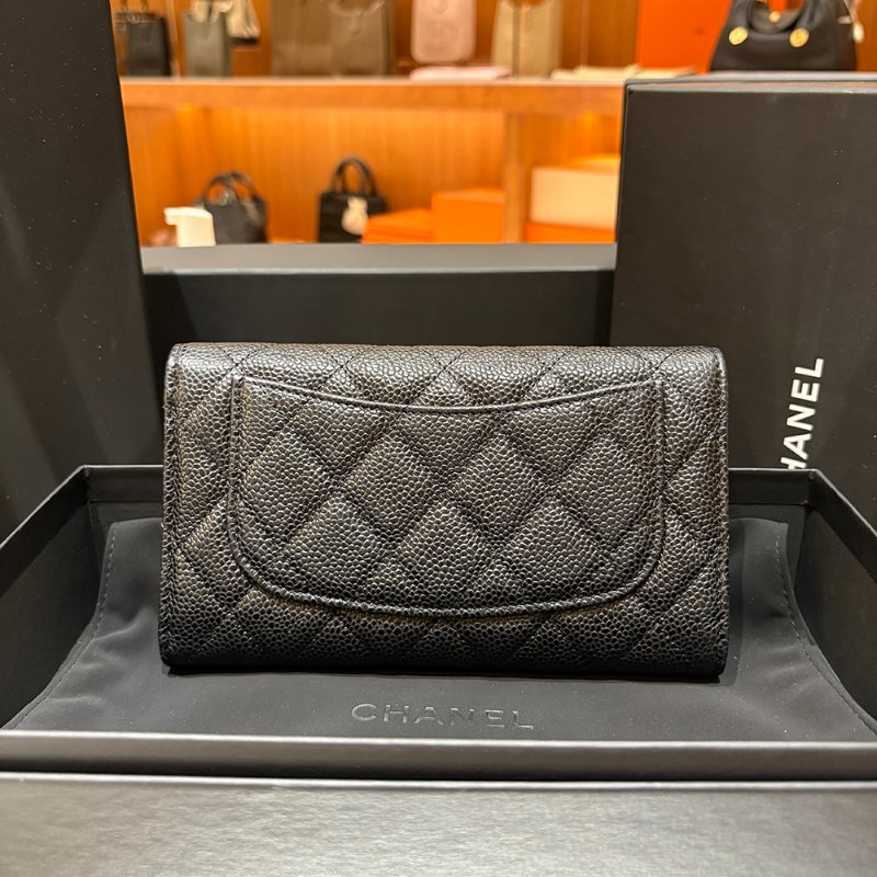 【現貨｜實用經典】Chanel CF 三折長夾｜魚子醬牛皮 × 銀釦｜19開｜香奈兒經典黑色皮夾｜百搭三折設計｜保卡盒裝完整-1