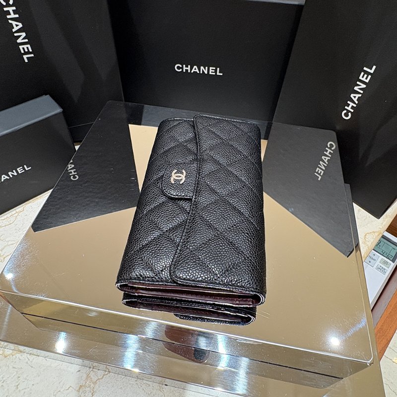 【現貨｜實用經典】Chanel CF 三折長夾｜魚子醬牛皮 × 銀釦｜19開｜香奈兒經典黑色皮夾｜百搭三折設計｜保卡盒裝完整-4