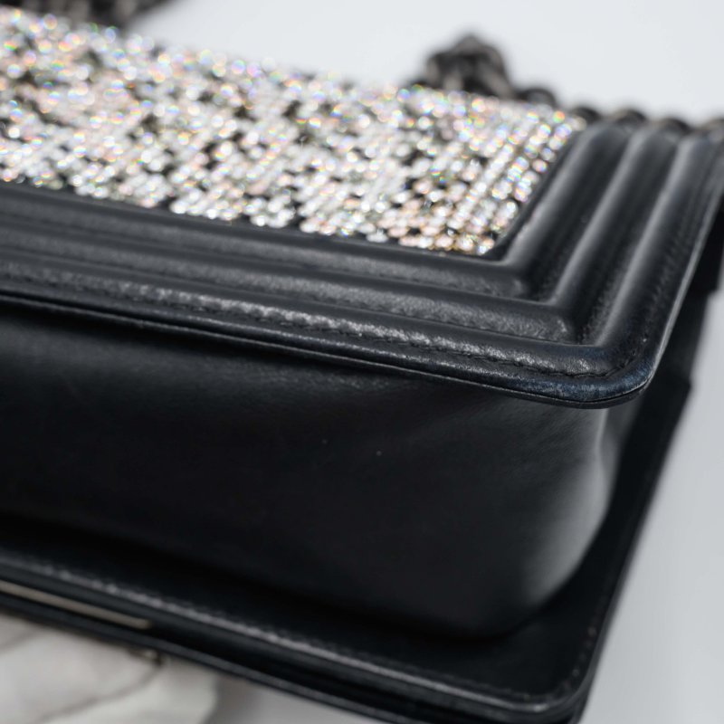 CHANEL香奈兒Boy20水鑽黑色皮革-10