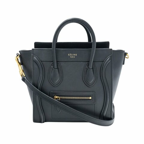 CELINE黑色皮革Nano Luggage囧臉包