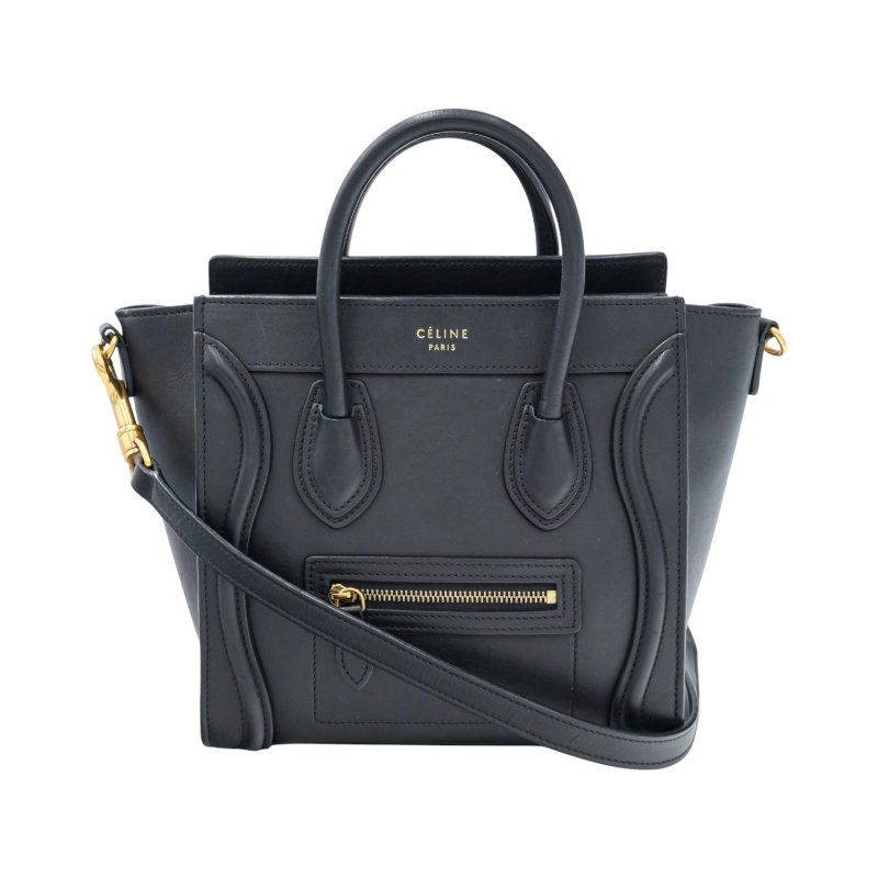 CELINE黑色皮革Nano Luggage囧臉包-0