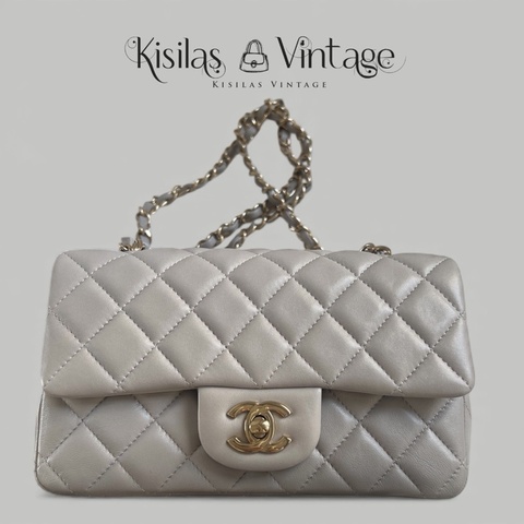 Chanel Lambskin 20cm 羊皮大mini灰色鍵扣