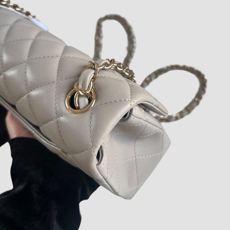 Chanel Lambskin 20cm 羊皮大mini灰色鍵扣-5