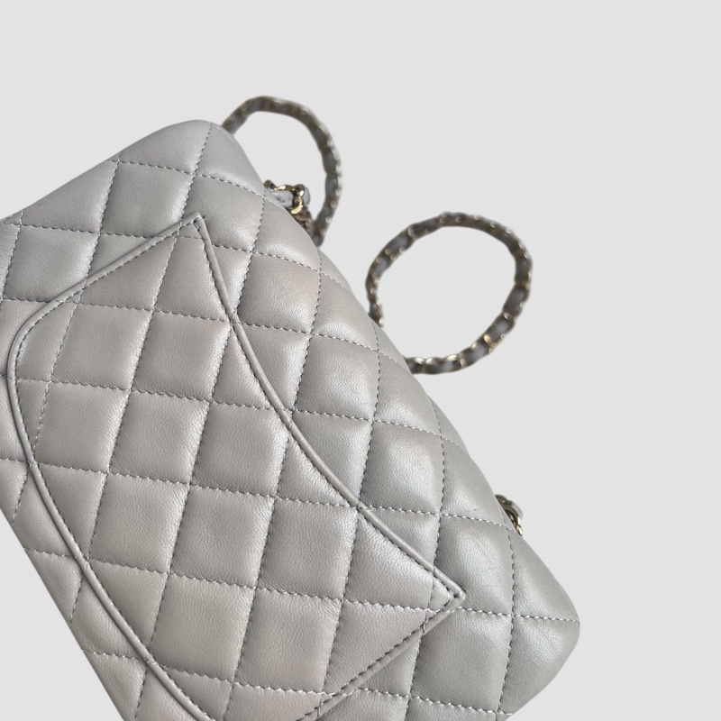 Chanel Lambskin 20cm 羊皮大mini灰色鍵扣-7