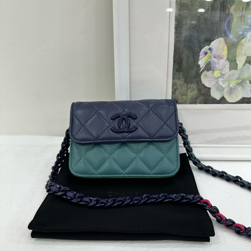 Chanel 香奈兒 23p 拼色小卡包 可以斜背 新版鐳射-0