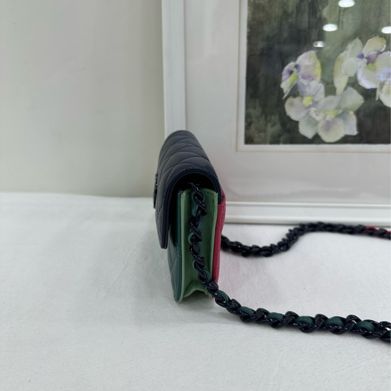Chanel 香奈兒 23p 拼色小卡包 可以斜背 新版鐳射-5