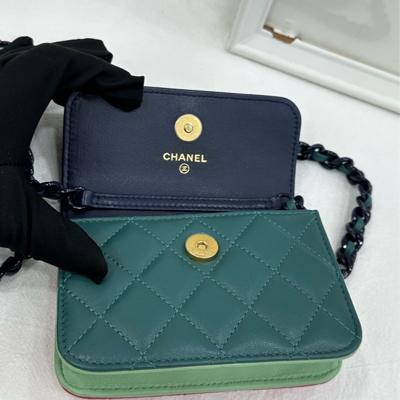 Chanel 香奈兒 23p 拼色小卡包 可以斜背 新版鐳射-8