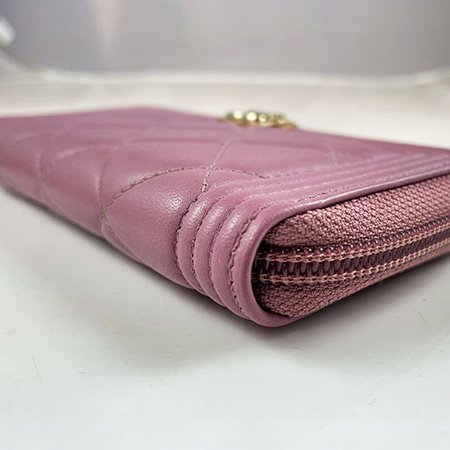 ＊奢華大道國際精品＊【CH0709】CHANEL藕粉色小羊皮 BOY米金釦ㄇ字拉鍊中夾 A80566-10