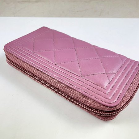 ＊奢華大道國際精品＊【CH0709】CHANEL藕粉色小羊皮 BOY米金釦ㄇ字拉鍊中夾 A80566-12