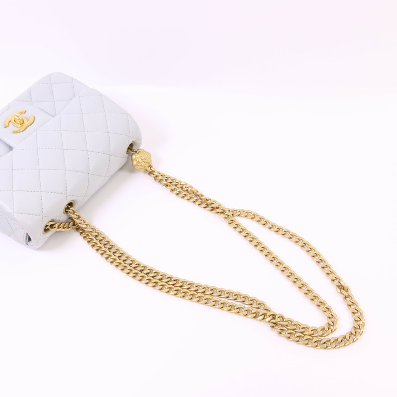 CHANEL 羊皮皮革Classic Camellia金扣鏈帶肩背袋-6