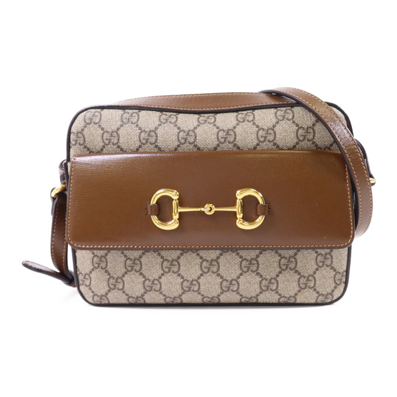 GUCCI 塗層帆布Horsebit 1955 Shoulder Bag金扣肩背袋-0