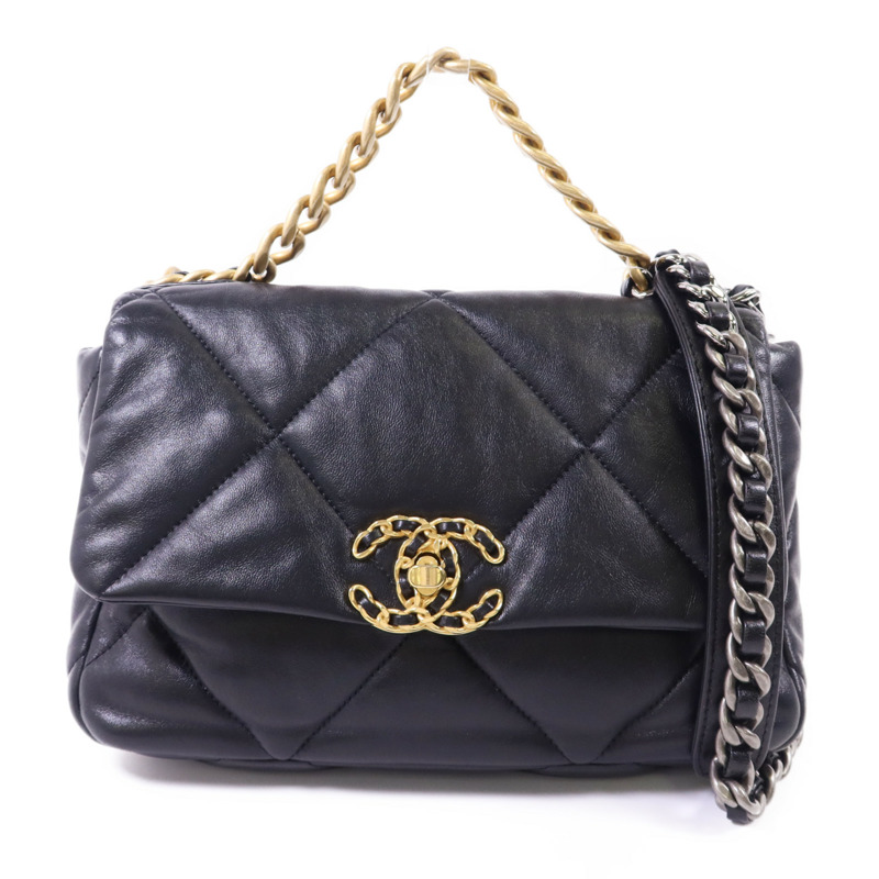 CHANEL 羊皮皮革Chanel 19金扣手挽肩背兩用袋-0