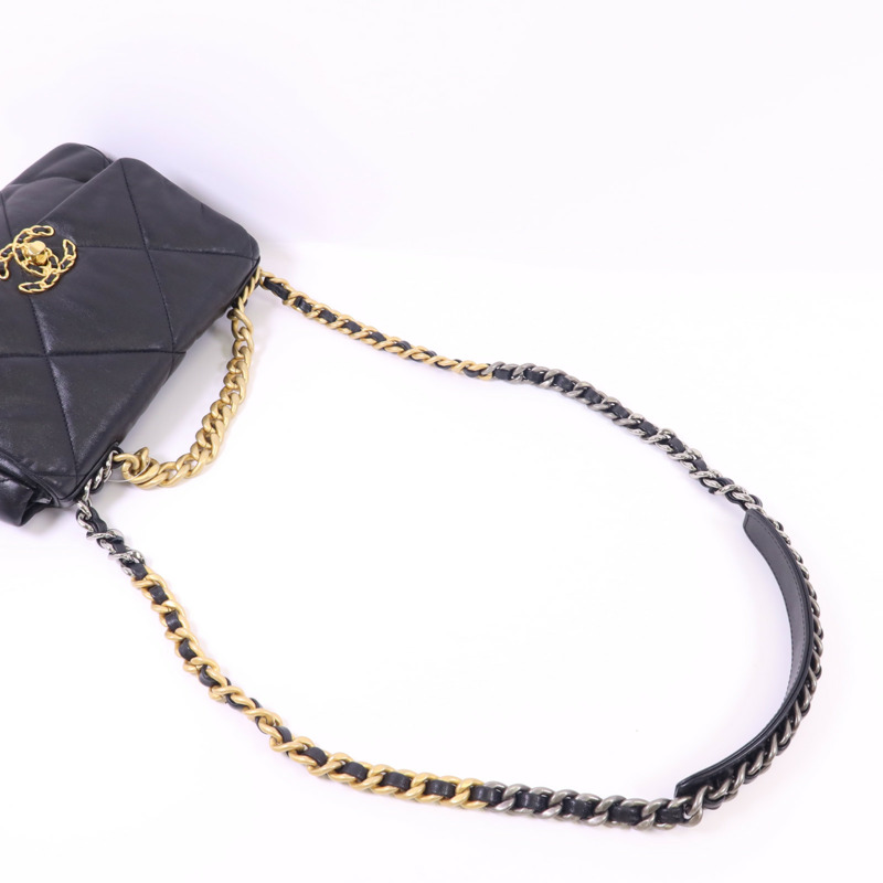 CHANEL 羊皮皮革Chanel 19金扣手挽肩背兩用袋-4