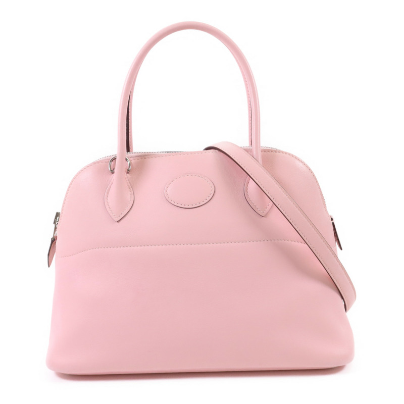HERMES Swift皮革Bolide 27銀扣手挽肩背兩用袋Rose Sakura-0