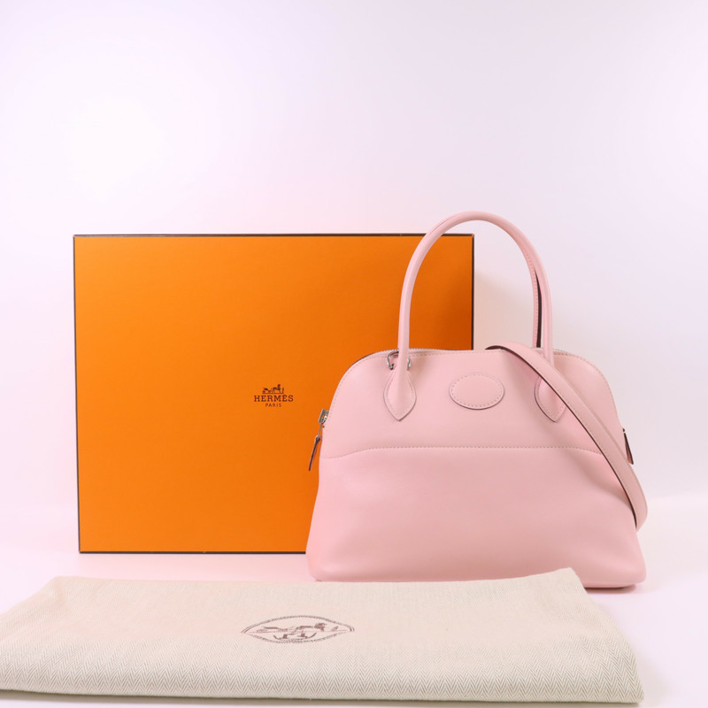 HERMES Swift皮革Bolide 27銀扣手挽肩背兩用袋Rose Sakura-18