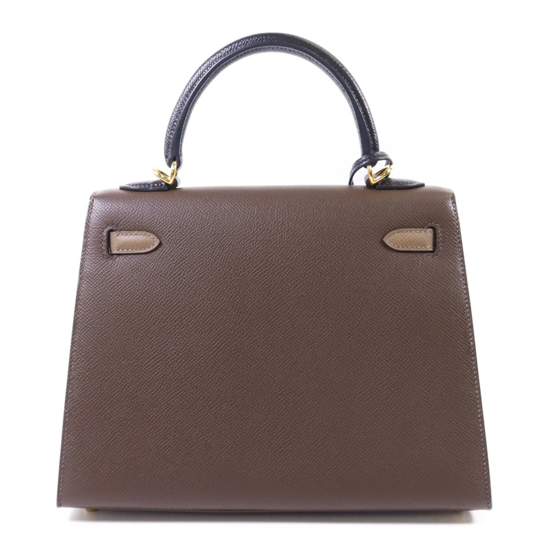 HERMES Epsom皮革Kelly 25金扣手挽肩背兩用袋Etoupe/Ecorce/Noir-1