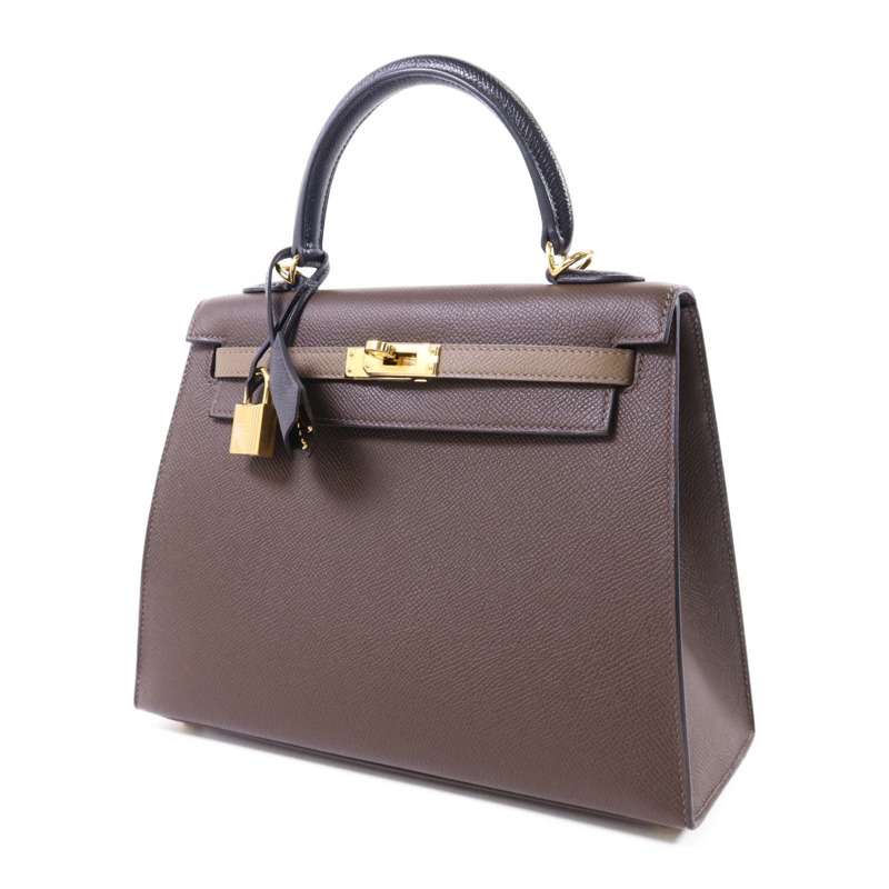 HERMES Epsom皮革Kelly 25金扣手挽肩背兩用袋Etoupe/Ecorce/Noir-2