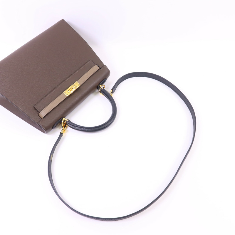 HERMES Epsom皮革Kelly 25金扣手挽肩背兩用袋Etoupe/Ecorce/Noir-4