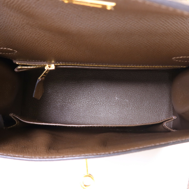 HERMES Epsom皮革Kelly 25金扣手挽肩背兩用袋Etoupe/Ecorce/Noir-5