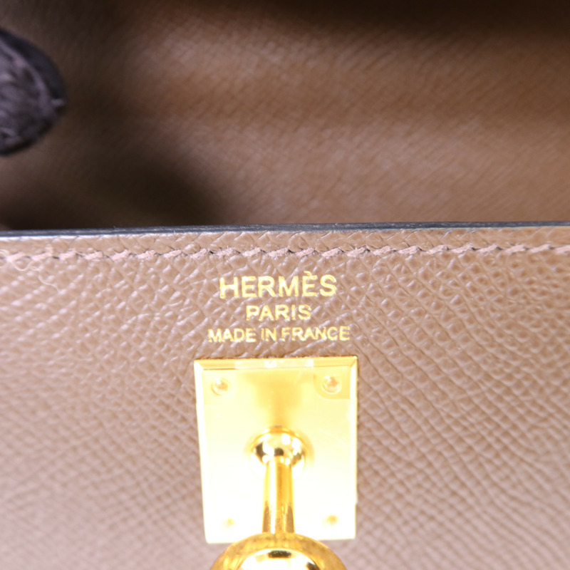 HERMES Epsom皮革Kelly 25金扣手挽肩背兩用袋Etoupe/Ecorce/Noir-6