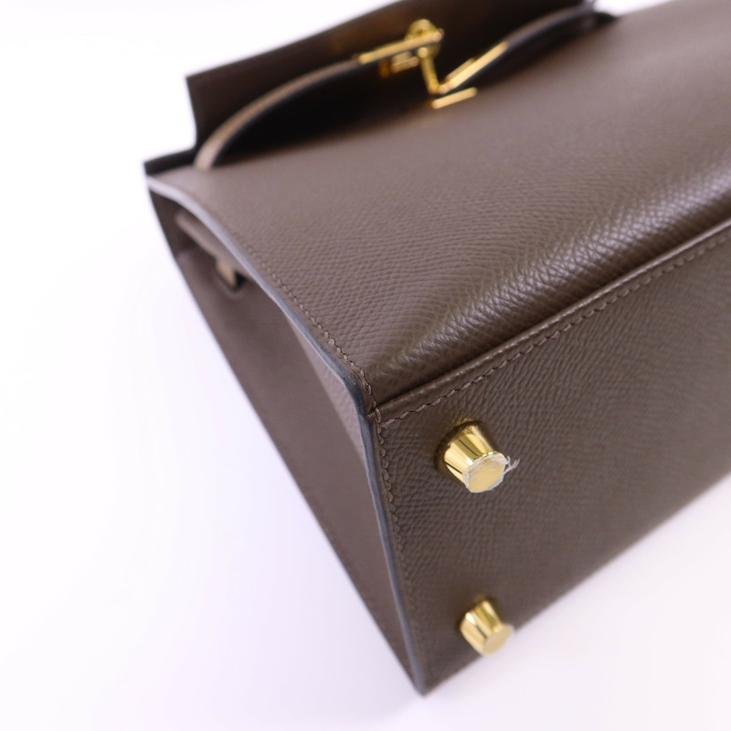 HERMES Epsom皮革Kelly 25金扣手挽肩背兩用袋Etoupe/Ecorce/Noir-12