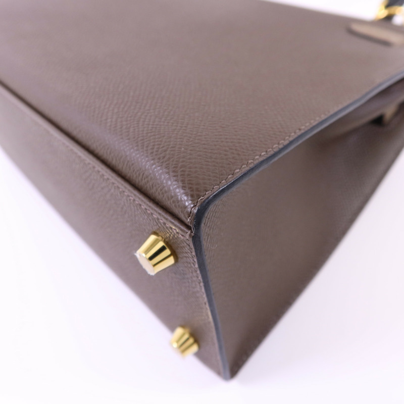 HERMES Epsom皮革Kelly 25金扣手挽肩背兩用袋Etoupe/Ecorce/Noir-13