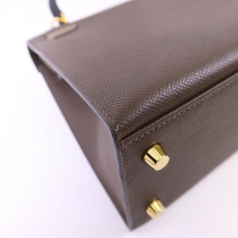HERMES Epsom皮革Kelly 25金扣手挽肩背兩用袋Etoupe/Ecorce/Noir-14