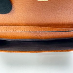 ＊奢華大道國際精品＊【G1798】GUCCI金棕色緹花布竹結磁釦手拿/斜背包 117594-6