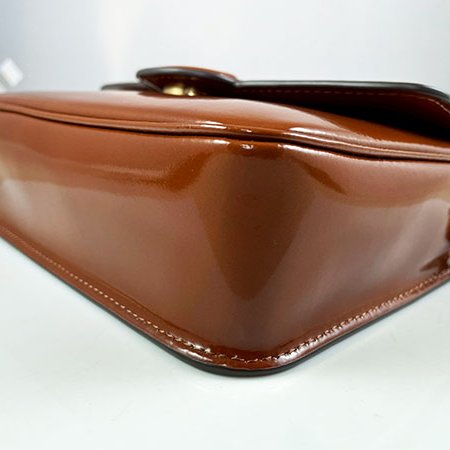 ＊奢華大道國際精品＊【Tb21】TORY BURCH 咖啡色漆皮 ROBINSON 金屬LOGO豆腐斜背包 143122-6