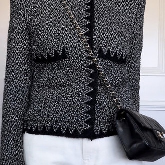 香奈兒 Chanel黑白斜紋羊毛混紡獅子雙C紐扣 外套與裙子（整套出售）-40