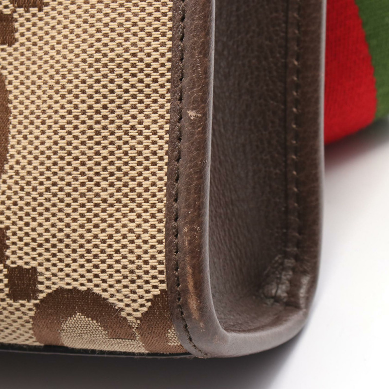 GUCCI Jumbo GG 托特斜背包 699406 帆布皮革 米色棕色 二手-9