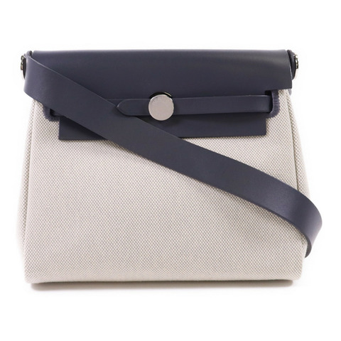 HERMES 帆布Mini Herbag銀扣肩背袋Ardoise