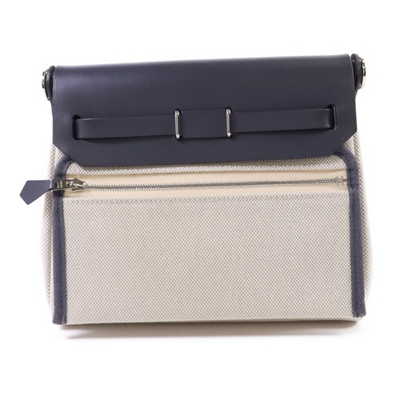 HERMES 帆布Mini Herbag銀扣肩背袋Ardoise-1