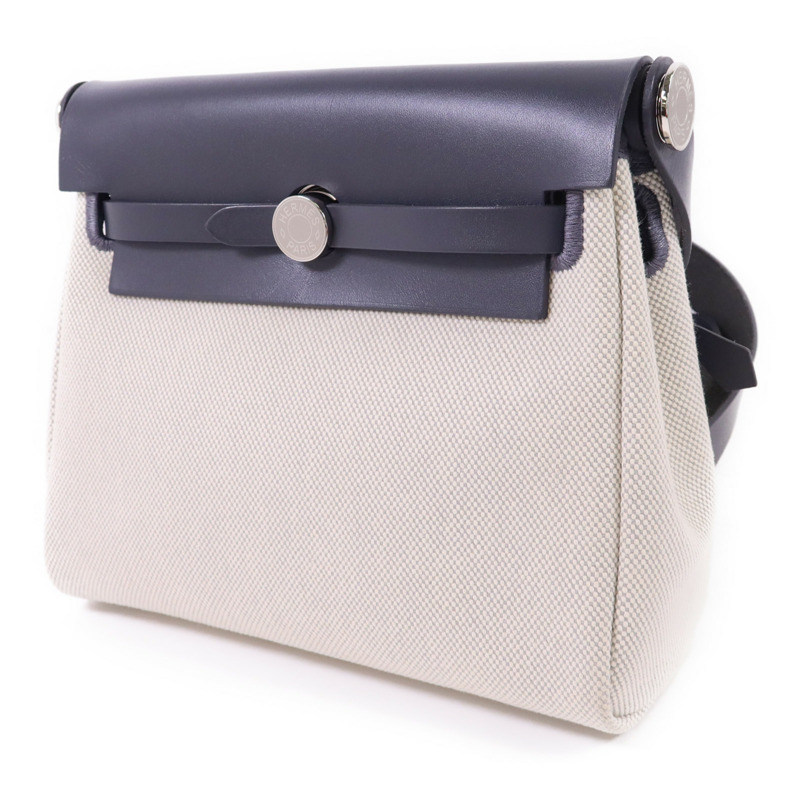 HERMES 帆布Mini Herbag銀扣肩背袋Ardoise-2
