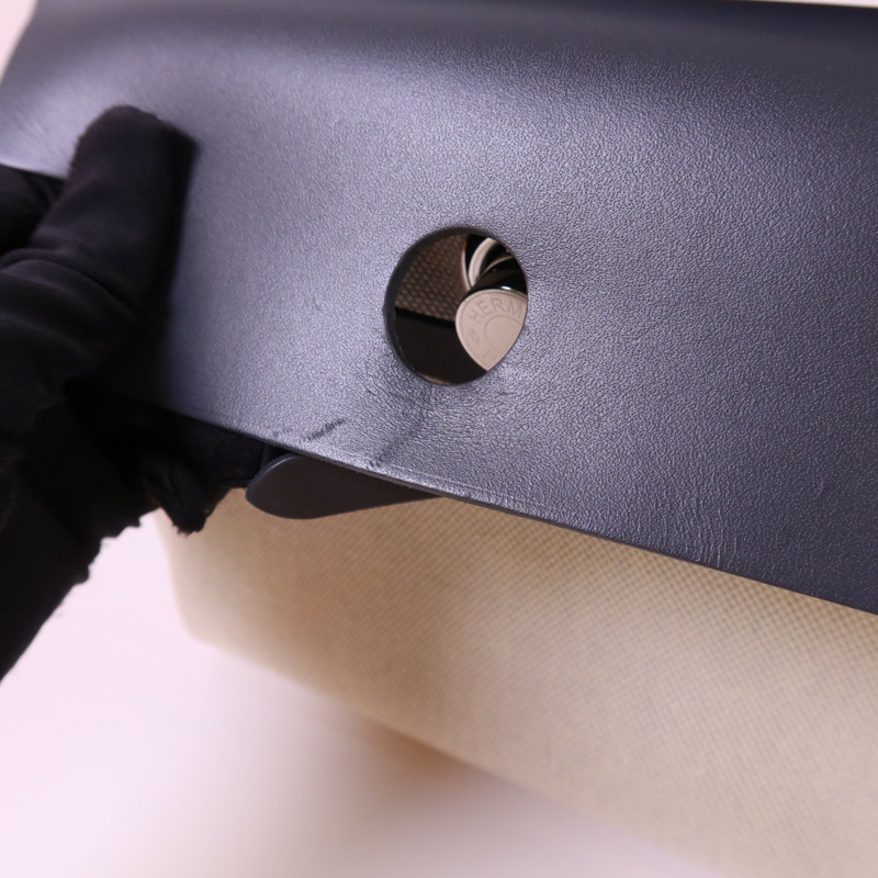 HERMES 帆布Mini Herbag銀扣肩背袋Ardoise-13