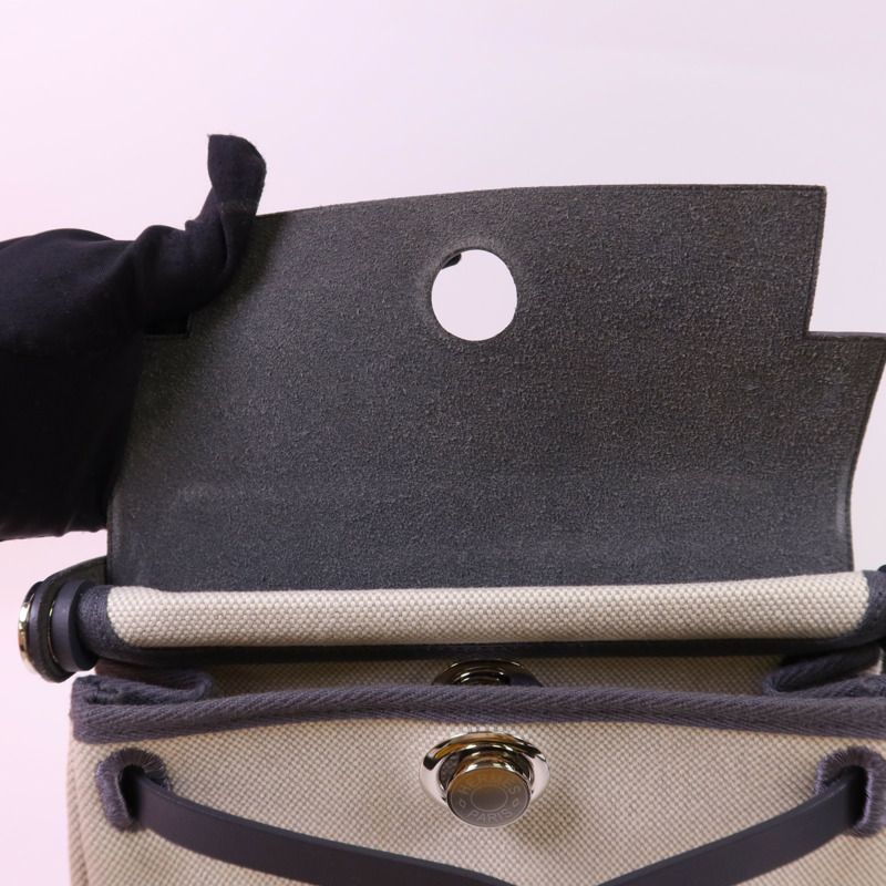 HERMES 帆布Mini Herbag銀扣肩背袋Ardoise-15