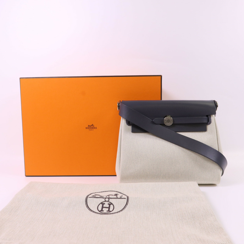 HERMES 帆布Mini Herbag銀扣肩背袋Ardoise-16